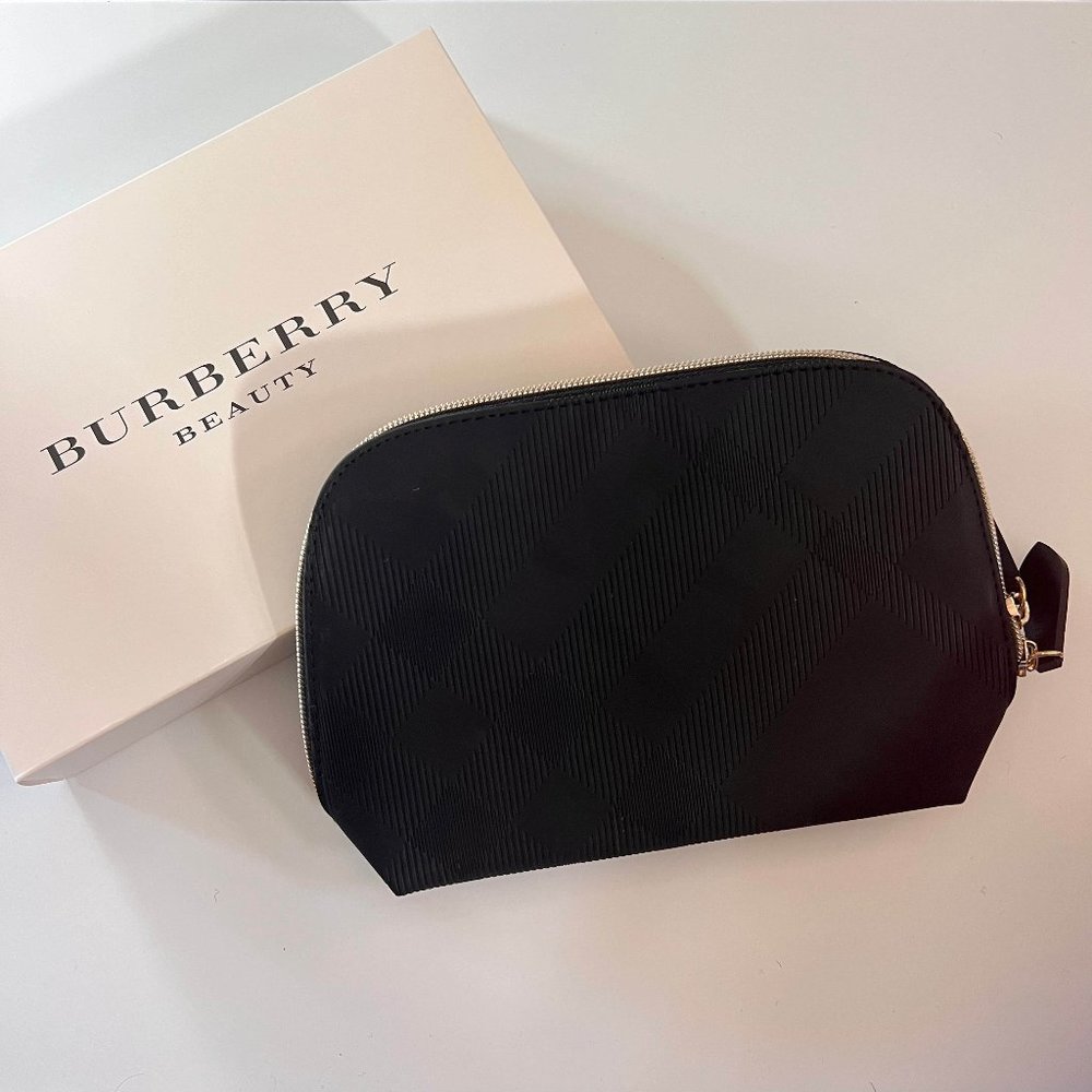 BURBERRY black matte travel makeup pouch